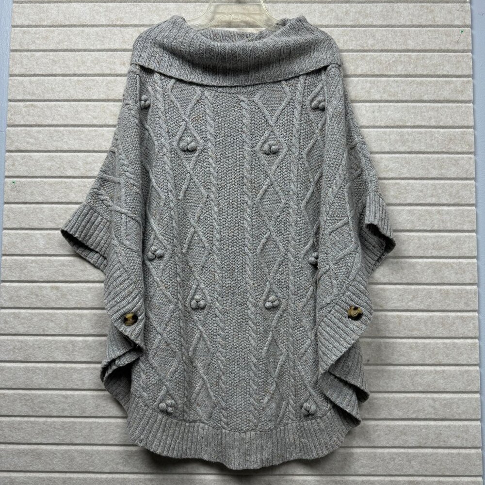 Talbots Gray Cable-Knit Poncho with Button Details